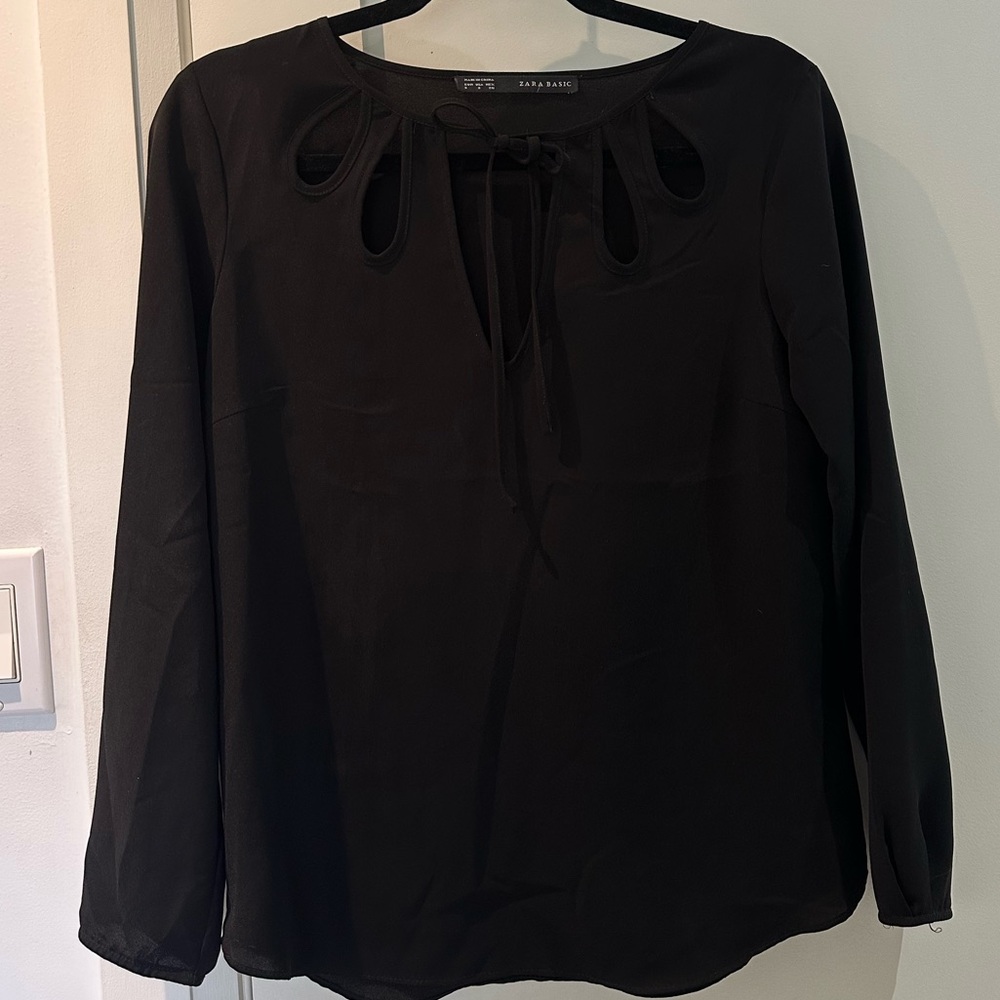 Zara Black Long Sleeve Tie Front Blouse